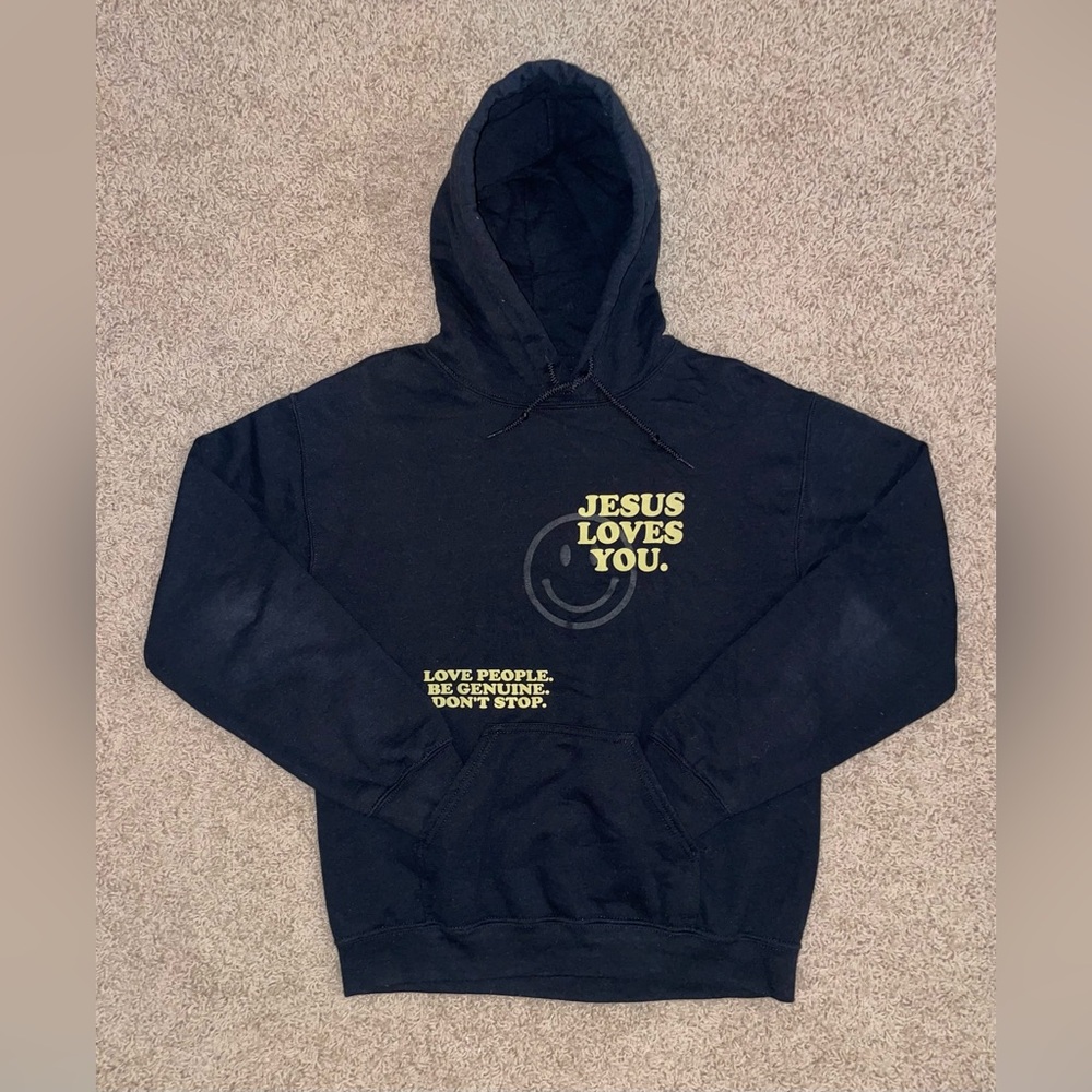 Black Unisex ‘Jesus Loves You’ Hoodie Size S